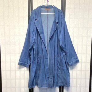 eShakti Light Denim Open Front Duster Shaket OS Long Flowing Jacket Medium Wash